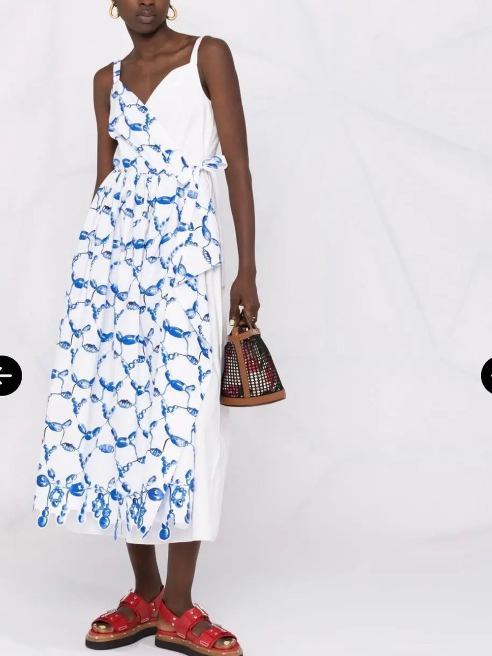 Rosie Assoulin Abstract-Print Assymetric-Wrap Midi in Blue White